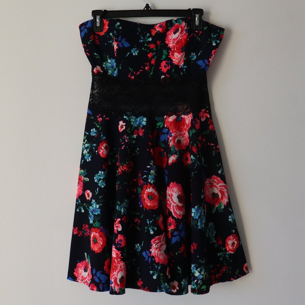 Wild Daisy Floral and Lace Strapless Dress L Large